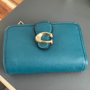 Coach “Tabby” Teal Wallet with Gold Accents